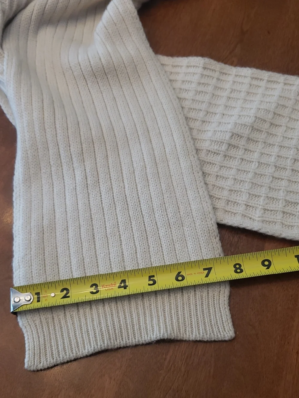 Cream Two-sided Weave  Knit Scarf - Waffle & Ribbed